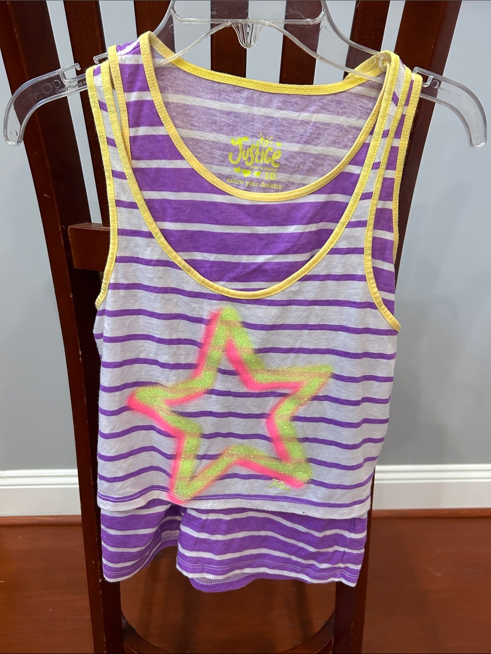 Justice Purple & White Striped Tank with Neon Star
